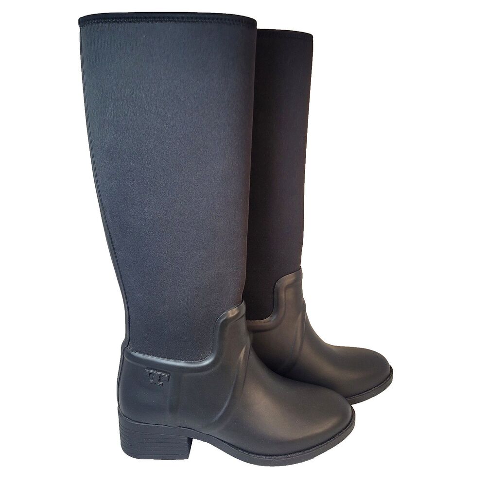 Tory Burch April Tall Waterproof Neoprene Black Rain Boots. Wms Size 7B #32565